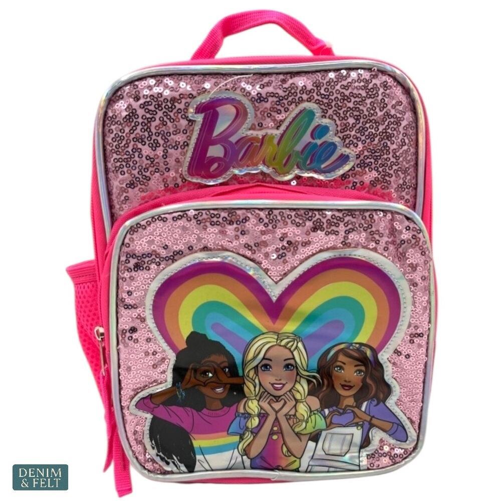 Mattel Barbie Love Wins Pink Sequin Girls Reusable Lunch Kit Tote Bag 10” NEW